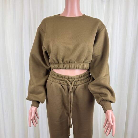 Zenana 2 Pcs Crop Sweatshirt Tracksuit High Waist Jogger Pants Set Active Lounge - Picture 7 of 9